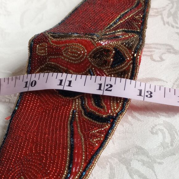 Vintage Regale Beaded Belt Red gold flower scroll leaf adjustable  30-33 main image 4